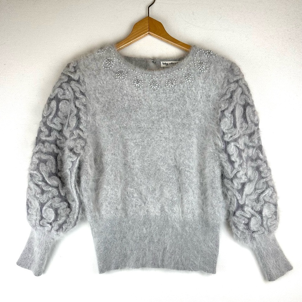 Big Star Angora Blend Pearl Embellished Neckline Quiet Luxury